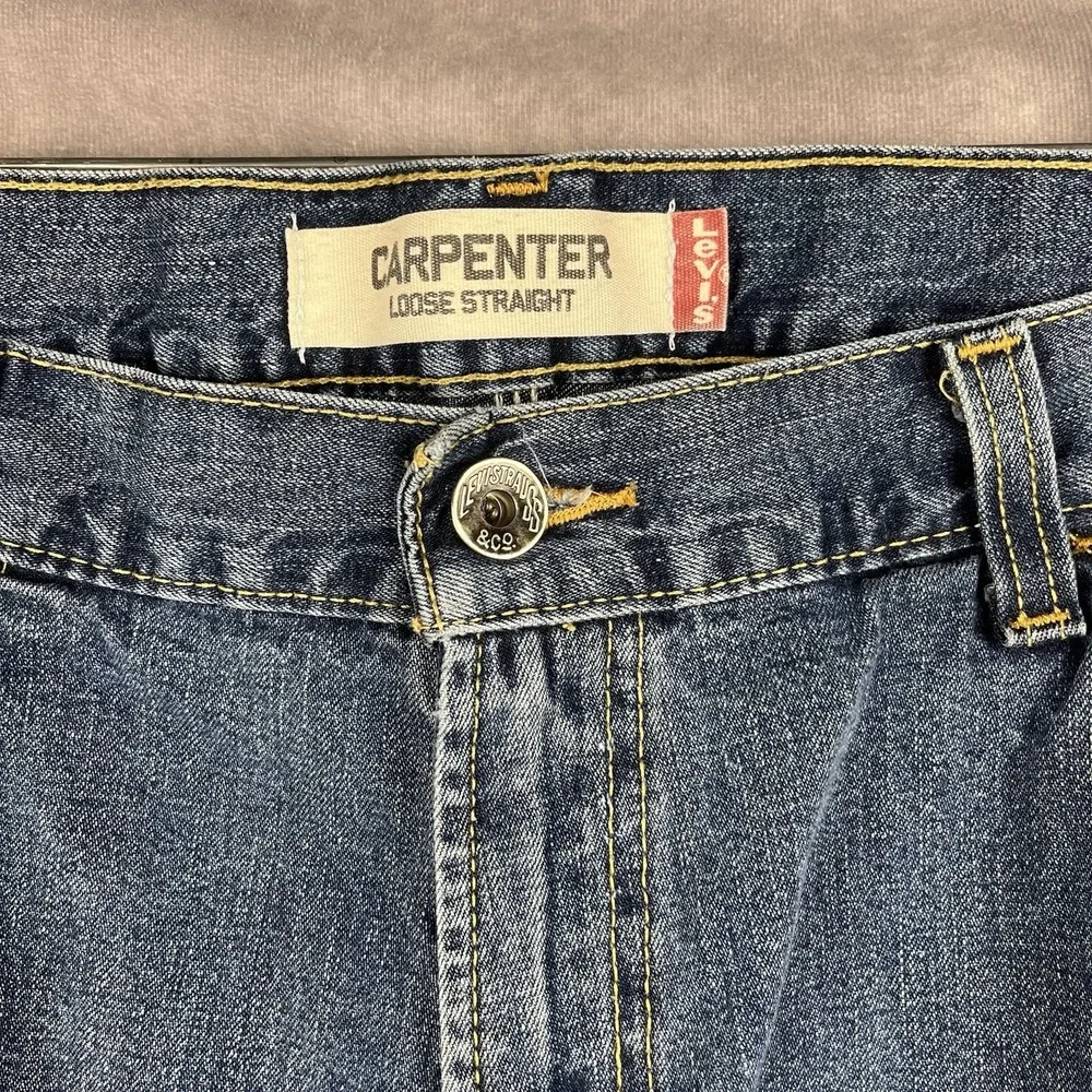 Vtg LEVI'S Carpenter Loose Straight Jeans Mens 38x32 Baggy Work Dark Wash Denim‎